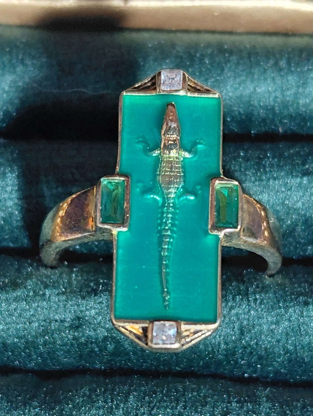 Gold Ring with Turquoise Green Inlay and Cross Accent - Picture 14 of 14